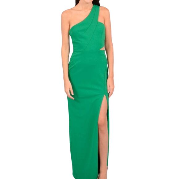 Xscape Emerald Green One Shoulder Gown Open Waist Size 12 US formal evening - Picture 1 of 9